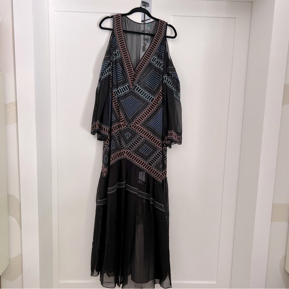 BCBG MAXAZRIA embroidered black bohemian style dress
